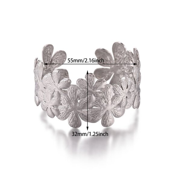 3/$35 Silver-Tone Floral Cuff Bracelet Daisy Flower Wide Open Bangle Girls Gift - Picture 6 of 7